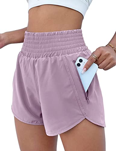 Bmjl Women's Athletic Shorts High Waisted Running Shorts Pocket Sporty Shorts Gym Elastic Workout Shorts(M,Purple) #TOP25