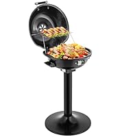 Bonnlo BBQ Electric Grill, 1600W George Foreman BBQ Grill with Removable Non-Stick Grilling Rack,Adjustable Temperature & Oil Drip Tray, Indoor Outdoor BBQ Grill Freestanding for 15-Serving(Black)