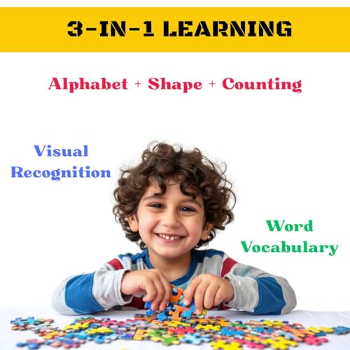 Playhills Wooden Learning Educational Puzzle Game Board for Kids (ABCD, Numbers & Shapes) for Toddlers Kids