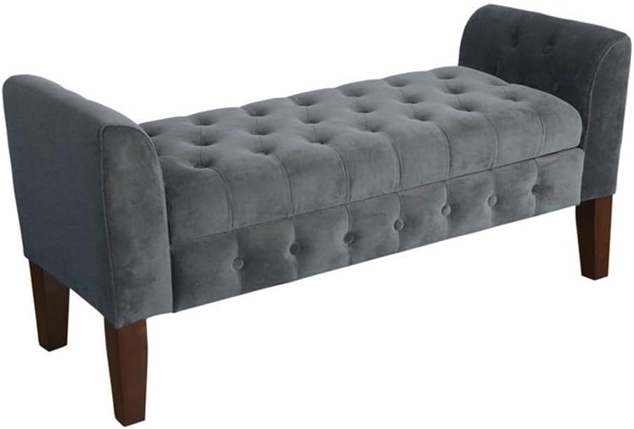 HomePop Velvet Tufted Storage Bench Settee with Hinged Lid, Dark Grey