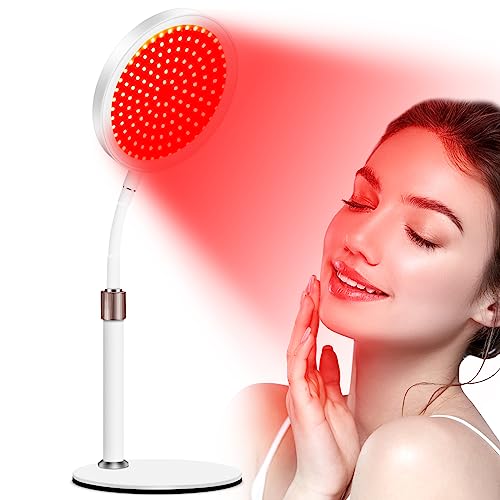 Relhafethy Lámpara de luz roja, lámpara infrarroja 940, 850 y 660 con base, temporizador de 15/30/45 minutos, 9 ajustes de brillo, diseño flexible de cuello de cisne y chip 3 en 1, 100 luces LED rojas