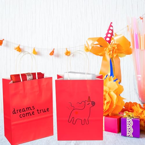 Image of BLEWINDZ 32Pcs Small Paper Gift Bags with Tissues, Red Party Favor Bags with Handles, 8.7 inch Goodie Bag for Birthday, Shopping, Party Supplies