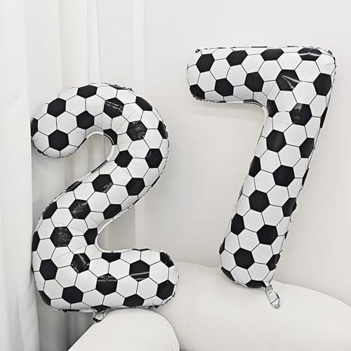 Image of Black White Soccer Number 1 Balloon 1nd Birthday Decoration 40in 1 Balloon | Helium Foil Mylar Balloon World Cup Football Sports Theme Favors for Birthday Party Anniversary Decorations Supplies