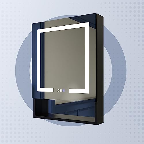 Medicine Cabinets For Bathroom With Mirror Lighted Bathroom Vanity Mirror Cabinet With Outlets And Usbs Anti-Fog Square Led Light Medicine Cabinet For Wall With Storage 24X32 Inch Left Open #TOP21
