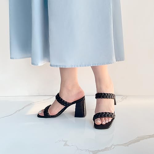 JENN ARDOR Women's Heeled Sandals Chunky Heel Square Toe Strappy Braided Sandals for Women Mules Heels Comfortable Slide Dress Sandals4