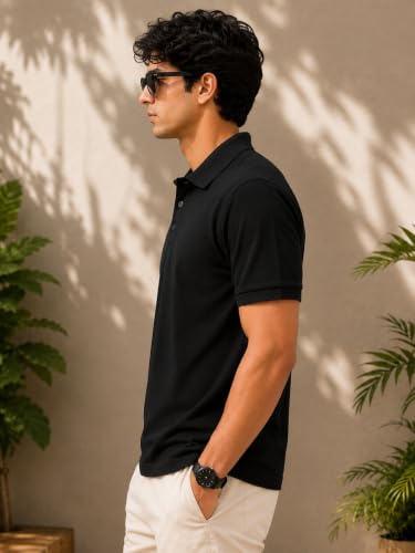 COTFYNE Men Regular Fit Polo Neck T-Shirt Black - Image 3