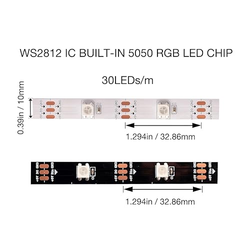 Image of WS2812B LED Strip Individual Addressable Light Full Color SMD 5050 RGB Pixel Strip DC5V (30Pixels /m 150Pixels 16.4FT 150LEDS Non-Waterproof, White PCB)