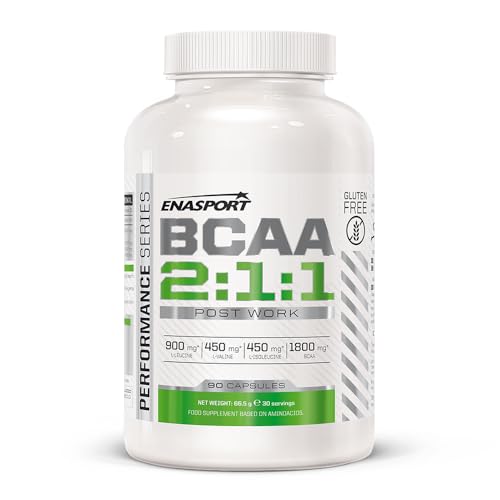 BCAA 2:1:1 90 Caps - Enasport. Aminoacidos ramificados. L-Leucina, L-Isoleucina, L-Valina. Sin Gluten.