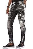 Slim Fit-Straight Fit Cipo & Baxx Herren Jeans Hose Slim Fit Denim Gitternähten Straight Fit Jeanshose Schwarz W38 L32