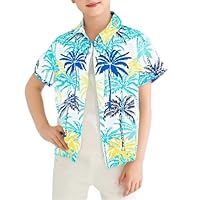 tagyum Boys Hawaiian Shirt 9Y 10Y Short Sleeve Boys Button Down Shirt Beach Casual Summer Print Top T-Shirt for Kids Blue