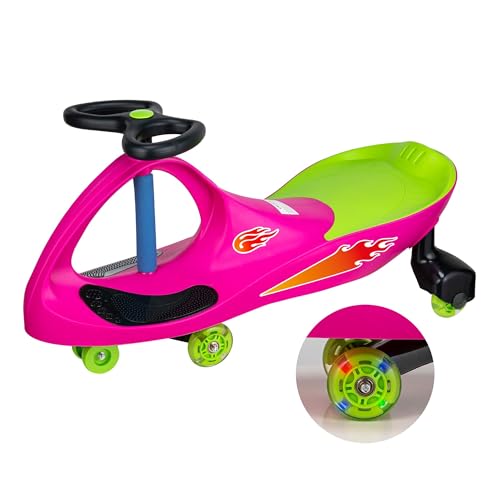 PlasmaCar Lightning Glow Rider - Inertia & Movement Powered Ride-On Toy, Light-Up Wheels, Indoor-Outdoor Play Pink & Green