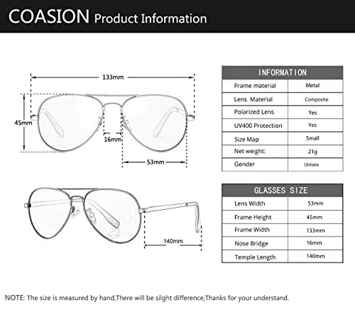 Coasion Polarized Aviator Sunglasses For Juniors Small Face Women Men Vintage Uv400 Protection Shades(Gunmetal Frame/G15 Green Lens,52Mm) #TOP5