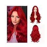 Rote Lockige PerüCke füR Frauen, 27.55 Zoll Lang Gewellt PerrüCke HitzebestäNdig PerüCke füR Damen Cosplay KostüM Party - Rote PerüCke