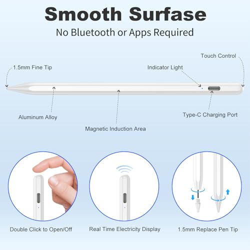 Image of COO Universal Active Stylus Pen for iOS, Android & Samsung Touch Screens | Smart Digital Stylus for Lenovo /Vivo /Mi /HUAWEI Tablets, iPhone /Samsung /Pixel Phones for Drawing, White