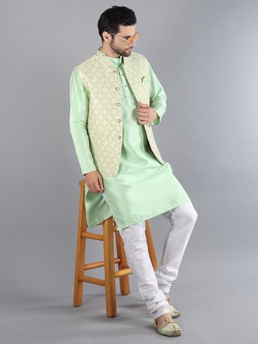 Image of Uri and MacKenzie Men's Silk Blend Kurta Pajama with Designer Ethnic Nehru Jacket /Modi Jacket