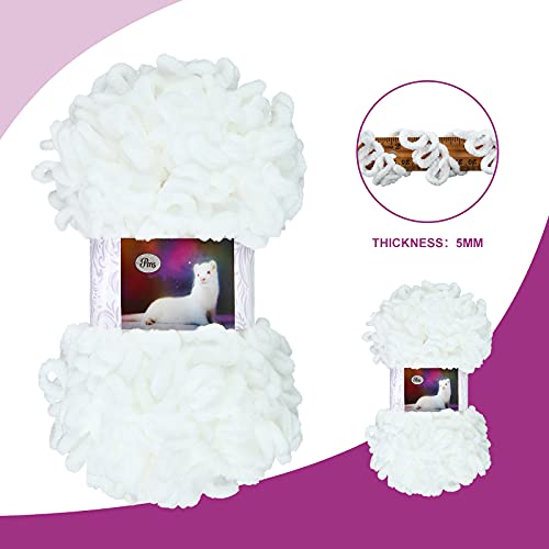 3 Rolls Finger Blanket Yarns Puffy Loop Yarn Soft Crochet Yarns Fluffy Finger Knitting Yarns Chunky Hand Woven Fluffy Yarns For Diy Knitting Crafts (White) #TOP2