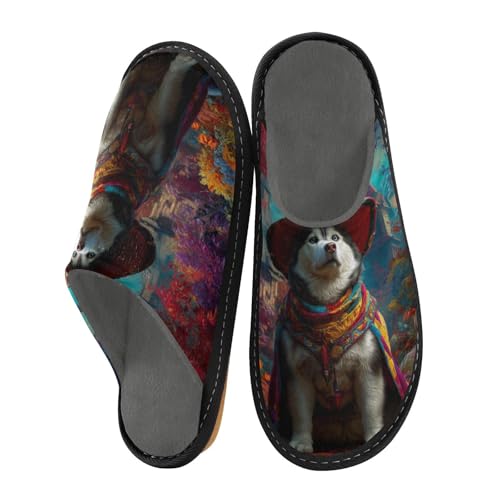 Slippers for Women Colorful Dog Wearing Outfit Soft Fuzzy Women's Slippers Indoor and Outdoor Shoes