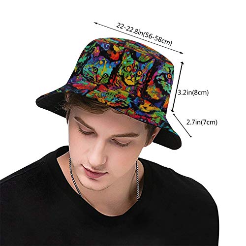 Cats Colorful Paint Splatter Animals Bucket Hat Packable Fishing Sun Cap Summer Fisherman Hats For Women Men Children #TOP2