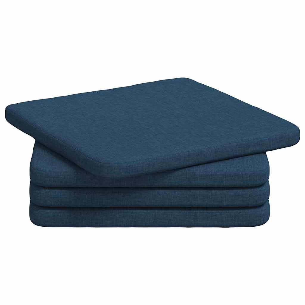 Sitzkissen 4er Set Blau 40 x 40 x 3 cm - Komfortable Stuhlkissen mit Bändern und Reißverschluss - Weiche Sitzauflage aus Stoff für Esszimmer, Küche und Home Office