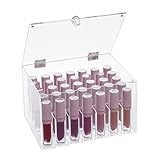 Glamlily Large Clear Acrylic Lipstick Organizer and Lip Gloss Holder with 35 Compartments and Lid (7.8 x 5.8 x 4.4 Inch) - Makeup Organizer - Lipstick Holder