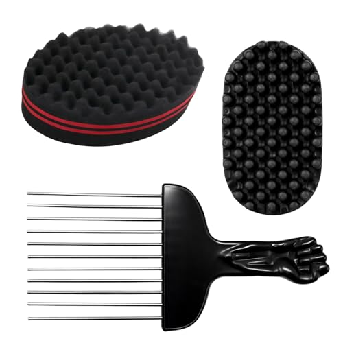 Hair Sponge and Curly Hair Brush Set Afro Sponge and Curl Defining Brush for Natural Hair Styling Professional Dreadlock Comb Tools with Ergonomic Handle Design Durable Construction for Daily Use
