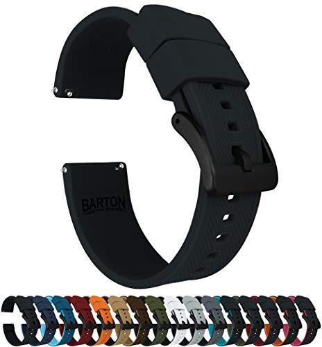 Barton Watch Bands Elite Silicone Watch Bands - Black Buckle Quick Release, Black & Black Pvd Buckle, 22Mm #TOP1