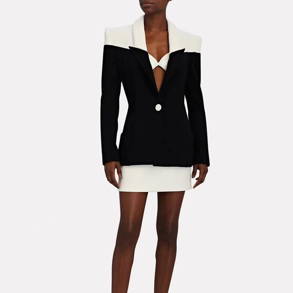 Donna 2-Piece Suit Partita di Colore Giacca e Mini Gonna Un Pulsante Smoking Cosplay Banchetto