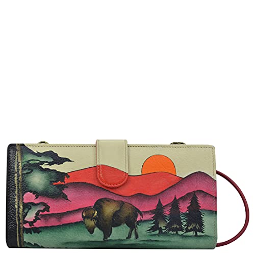 Anna by Anuschka Women's Hand-Painted Genuine Leather Bi-Fold Wallet With Strap