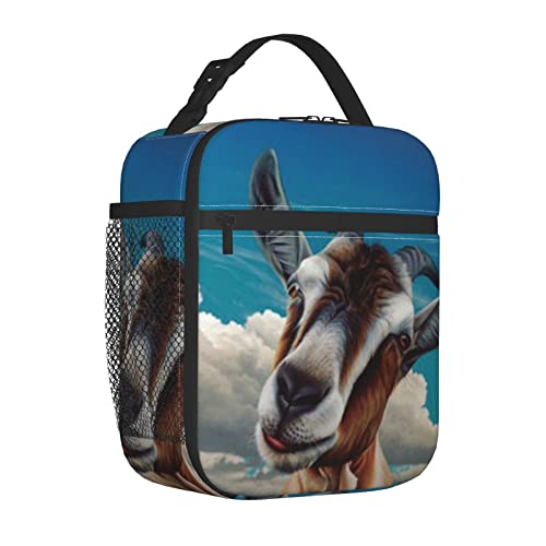 XVBCDFG Fiambrera unisex con estampado de cabra, bolsa de almuerzo reutilizable con cremallera para el trabajo, picnics, viajes