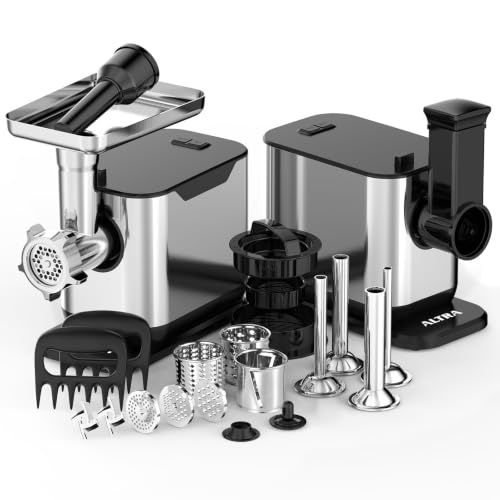 Image of Electric Meat Grinder, 3200W Max Heavy Duty Sausage Stuffer, Rotary Cheese Grater with 3 Interchangeable Blades, 2 Blades, 3 Plates, 4 Sausage Tube, Kibbe, Burger Press & Meat Claw for Home