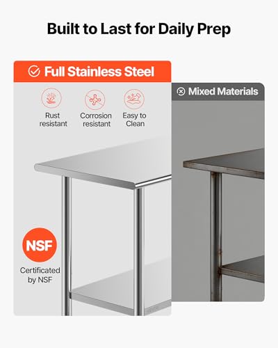 Image of VEVOR Stainless Steel Work Table, 24x48 inch Food Prep Table with Wheels and Backsplash, Commercial Kitchen Workstation with Adjustable Undershelf, Metal Utility Worktable, for Restaurant Home Outdoor