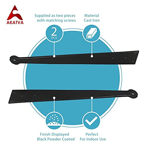 Akatva Black Antique Iron Hand Forged False Hinge Front Set - 2 Piece Gate False Hinges For Wooden And Metal Fences, Doors, Cabinets - Hardware Kit - Black Powder Coated Finish #TOP4