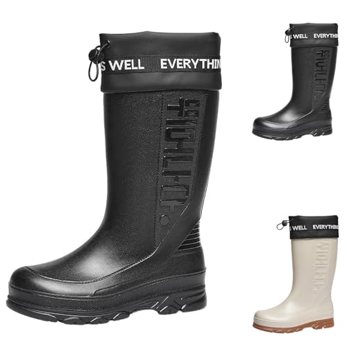 Botas Wellington para hombre, botas de agua de media pantorrilla, cierre ajustable, impermeables, duraderas, antideslizantes, cómodas, ligeras, de goma, con PVC, para jardín, pesca al aire libre