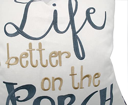 YugTex Life is Better On The Porch Embroidered Cotton Decorative Square Accent Throw Pillow Cover - Decor for Couch, Porch, New Home - 18x18 Inches, Offwhite - Image 5