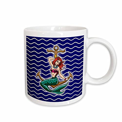 3dRose Tattoo Style Mermaid with Anchor Over Cream 11oz Mug