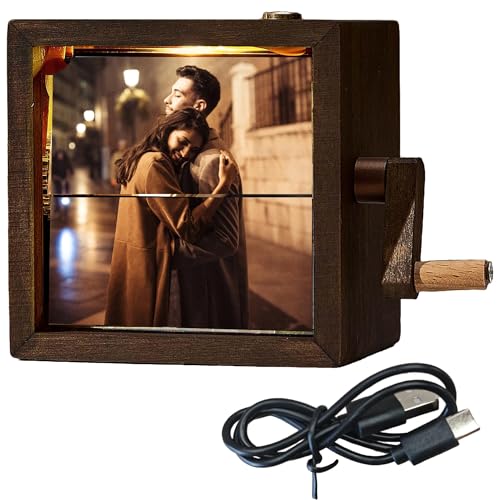 Photo Flip Box For Couple Rotating Picture Box Custom Hand-Crank Flipbook Box Couple Memory Photo Flipbook Frame Light Up Photo Album Personalized Photo Gifts for Women Anniversary Christmas