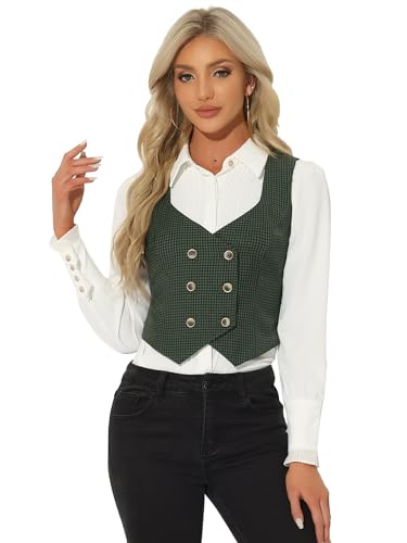 Image of Allegra K Women Vintage Plaid Double Breasted Square Neck Suit Vest