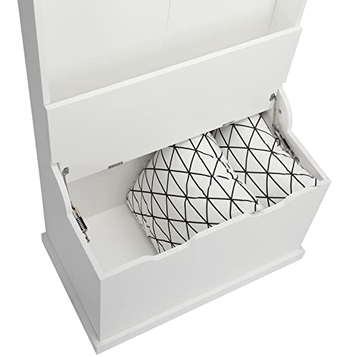 Karl Home Hall Tree With Storage Bench, 3-In-1 Freestanding Coat Rack Clothes Stand With 4 Hooks Wooden Flip Cover Seat Space Saving For Bedroom Hallway Livingroom 67" H Simple White #TOP4