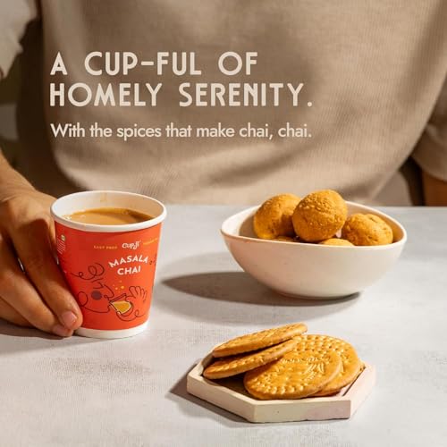 Image of Cup-Ji Instant Masala Chai & Cappuccino Combo | Instant Tea & Coffee Premix | Kadak Gharwali Chai & Cafe Style Coffee | No Added Sugar | Travel Friendly | 14 Cups Each Cup Size 210 ml