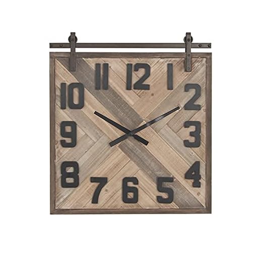 Deco 79 Industrial Wood Wall Clock, LARGE SIZE, Beige/Blue