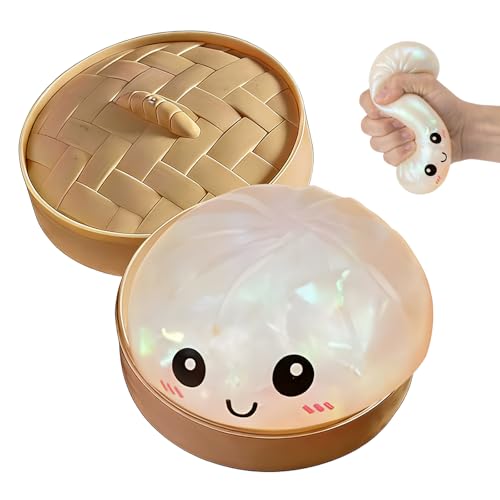 Dumpling Squishies,Dumpling Squishy Mystery Box,Squishy Dumplings Squeeze Toy for Stress Relief,Easter Basket Stuffers (Glitter White)
