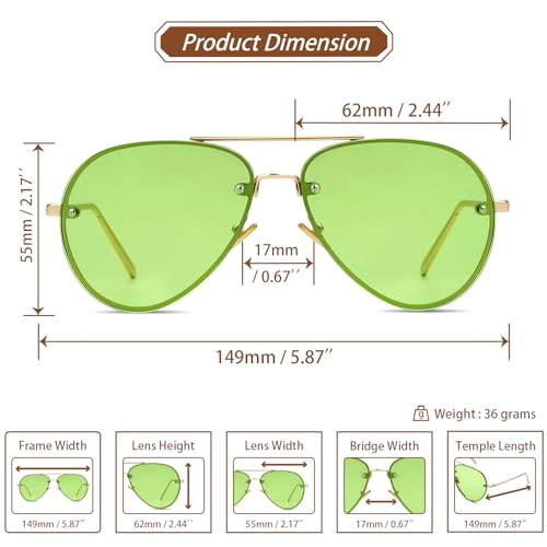 Image of Xpectrum Classic Double Bridge Metal Aviator Sunglasses for Women Men Trendy Retro UV400 Rimless Sun Glasses