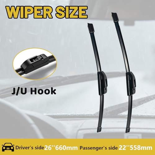 26"+22" U-Hook Windshield Wiper Blades, All Season OEM Replacement Wipers for Toyota Venza 2009-2016, Honda Civic 2009-2015, Odyssey 2005-2022, Pilot 2023, Durable Front Window Wiper Set — view 2