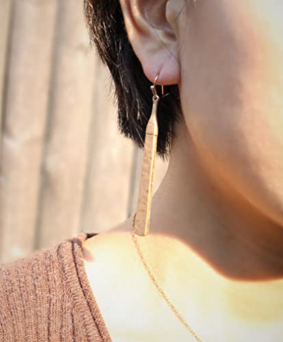 Pomina Hammered Gold Long Bar Dangle Drop Earrings Boho Geometric Linear Vertical Bar Earrings For Women (Worn Gold) #TOP1