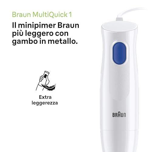 Braun Multiquick 1 MQ10.001MWH Minipimer Con 5 Anni Di Assistenza, Frullatore Ad Immersione Leggero, Tecnologia Easytwist, Bicchiere Da 600Ml Incluso, 450W, Acciaio, Bianco - 3