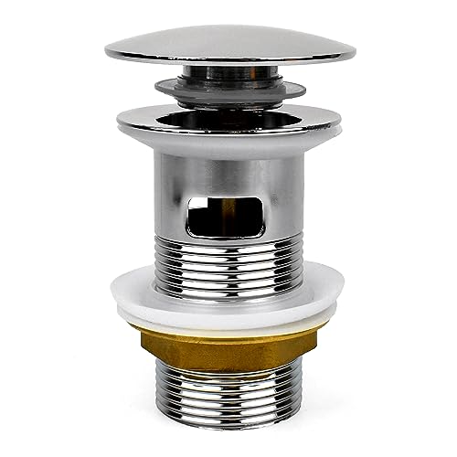 Xcel Home 1x Slotted Basin Waste | Chrome Dome Click Clack Sink Plug | Pop-Up Sink Plug Replacement | Solid Brass Construction | Standard G 1 1/4 BSP Connection | Sink Plug for Bathroom & Kitchen