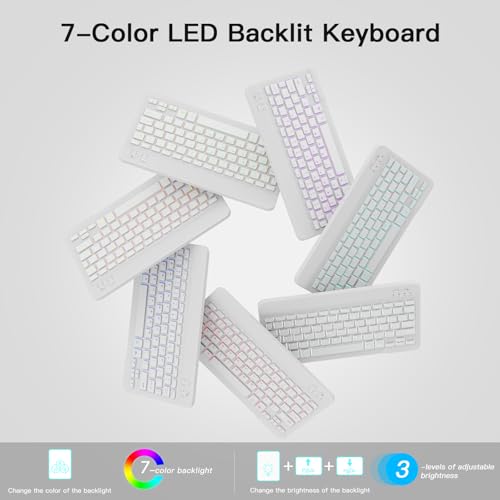 Image of RAYMCRAFT for iPad Air 11-inch Case with Keyboard M4 /M3 /M2 (2026 /2025 /2024), Mouse and Detachable Wireless Keyboard Combo for iPad Air 5th /4th 10.9-inch, 7-Color Backlight with Pencil Holder, White
