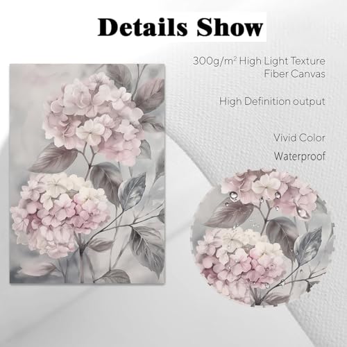 Large Pink Floral Canvas Wall Art Hydrangea Flower Pictures Modern Floral Prints Watercolor Flower Canvas Wall Art Pink Magnolia Painting Gray Flower Pictures Bloom Floral Painting 16x24inx3 No Frame by Lauximart - Used condition - Image 4