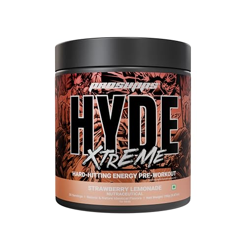 Image of Prosupps HYDE Xtreme Pre-Workout - Strawberry(195g) | 30 Servings | 200mg Caffeine, 2500mg Beta-Alanine & 1000mg Creatine HCL | L-Arginine & L-Tyrosine for Focus | Vitamins B6, B12 & C | Lab Tested