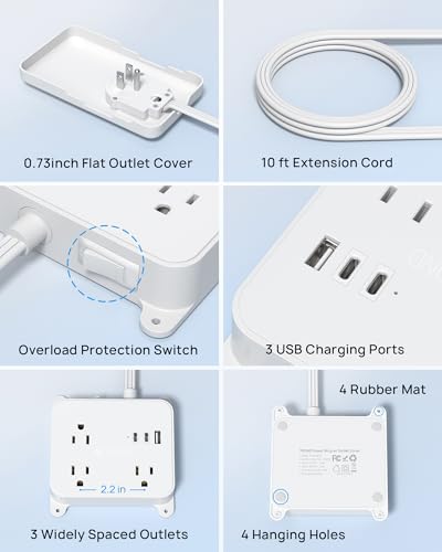 TROND Flat Power Strip con Cubierta y 3 Tomacorrientes Espaciados miniatura 7